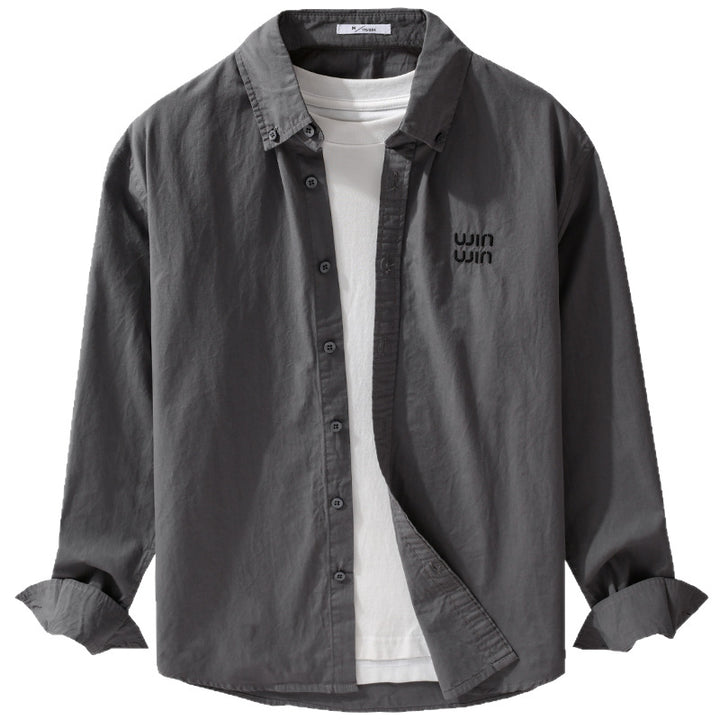 Herren Baumwoll-Overshirt-Hemdjacke mit dezenter Logo-Stickerei und entspanntem Schnitt Echoarchiv