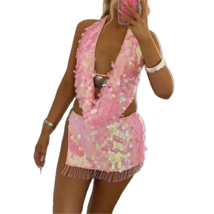 Damen Glamouröses Strandkleid mit Pailletten und Fransen Echo Archiv