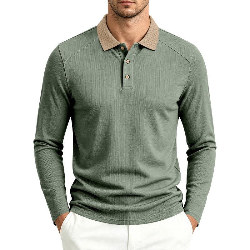 Herren Langarm-Poloshirt mit gerippter Kontrastkragen und feiner Waffelstruktur Echoarchiv