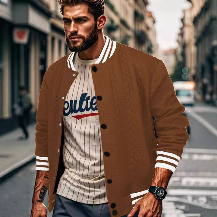 Herren lässige Collegejacke mit strukturiertem Stoff und Kontraststreifen Echoarchiv