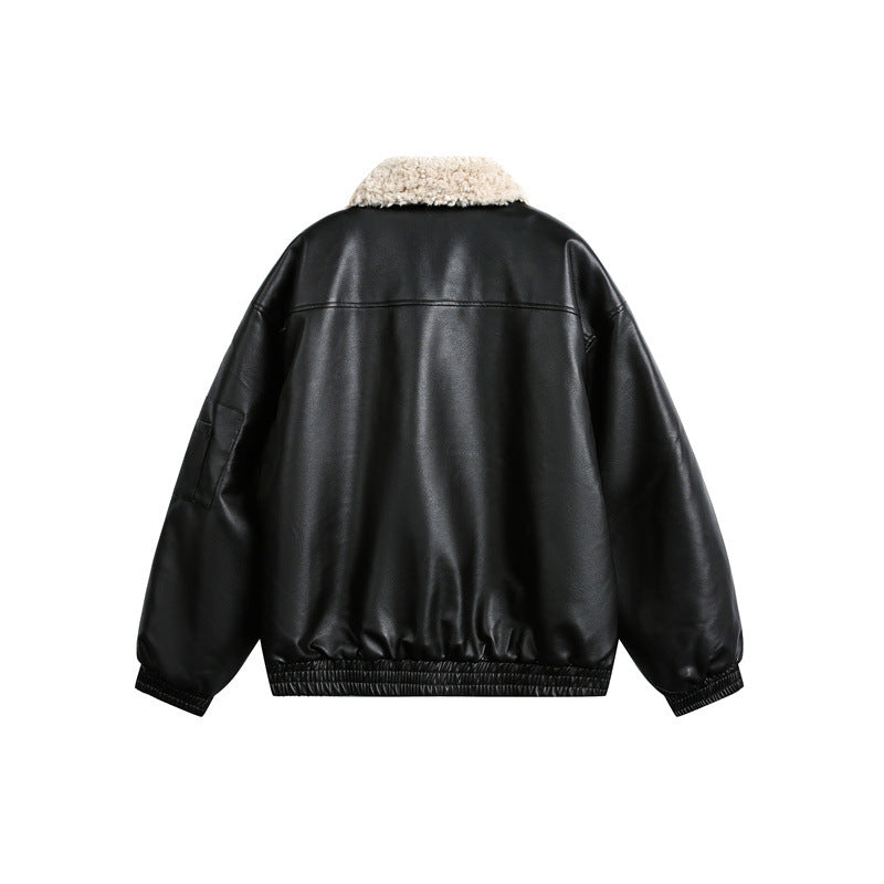 Herren Aviator-inspirierte Kunstleder‑Blousonjacke mit Teddy‑Umlegekragen und Ärmel‑Utilitytasche Echoarchiv