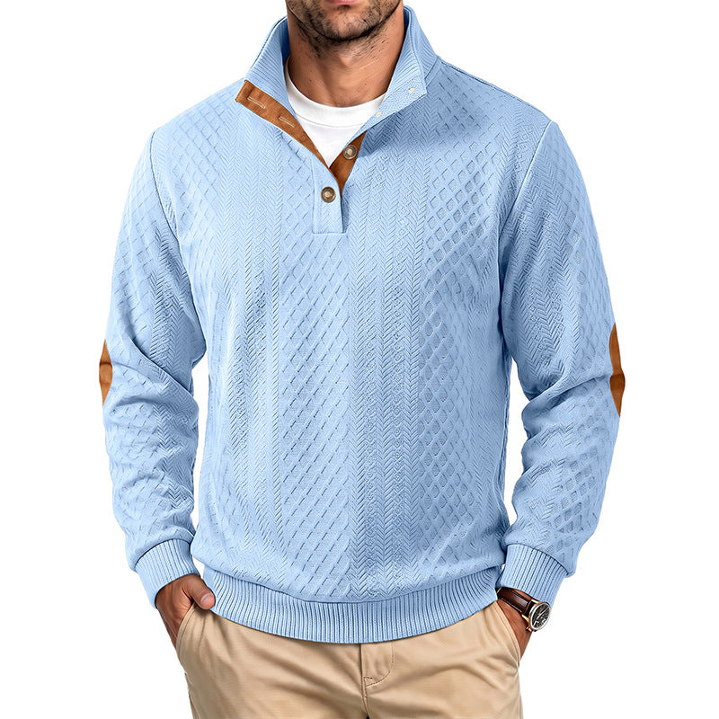 Herren Feinstrukturierter Troyer-Pullover mit Kragenbesatz und Ellbogen-Patches – Norvane