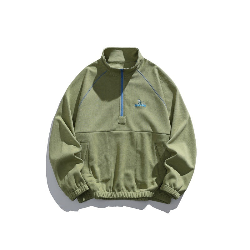 Unisex Oversize-Halbzip-Fleecepullover mit Stehkragen, Raglanärmeln und Kängurutasche Echoarchiv