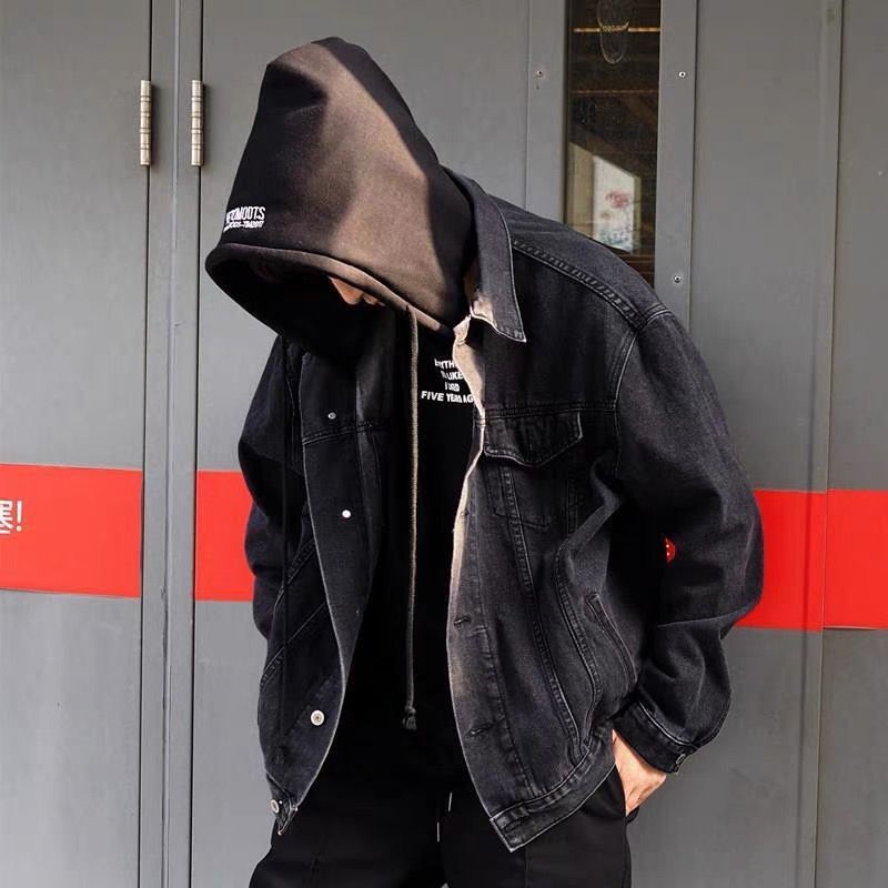 Herren lässige Denimjacke mit abnehmbarer Kapuze Echoarchiv