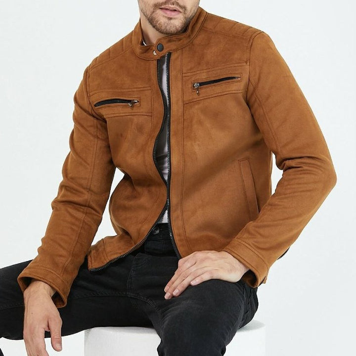 Herren Modische Kunstlederjacke mit Stehkragen