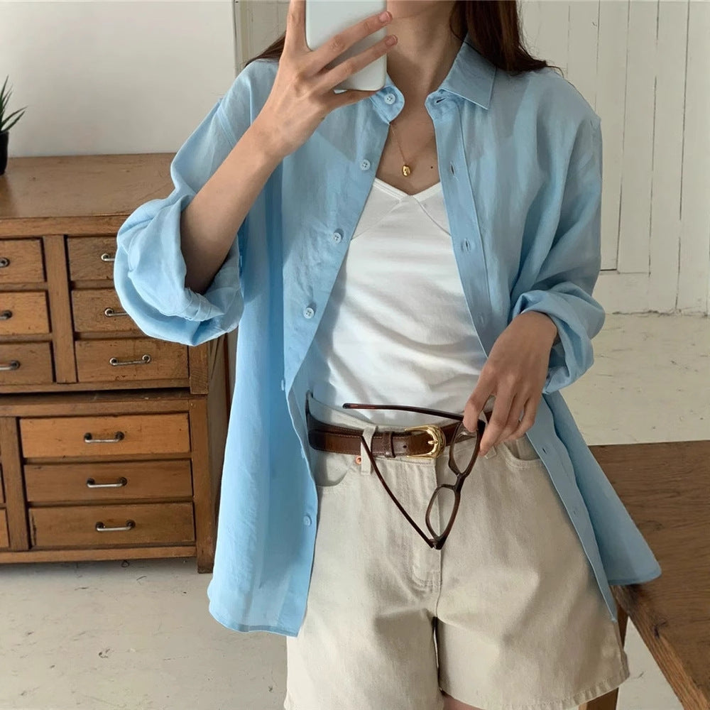 Damen Lässige Oversize-Hemdbluse mit kastiger Silhouette und krempelbaren Ärmeln – Maréline