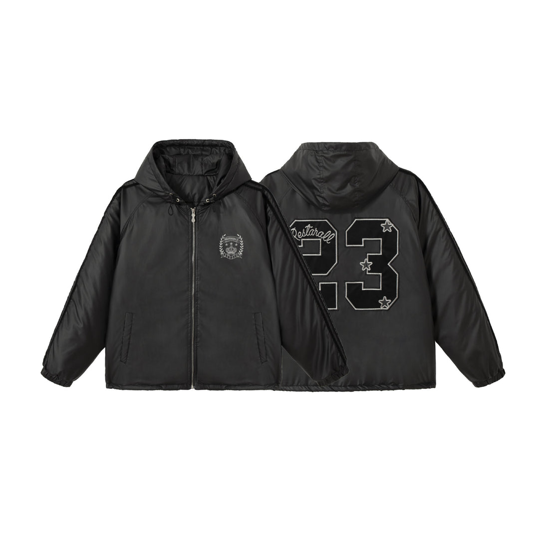 Unisex Boxy‑wattierte Kapuzenjacke mit gesticktem Wappen Echoarchiv