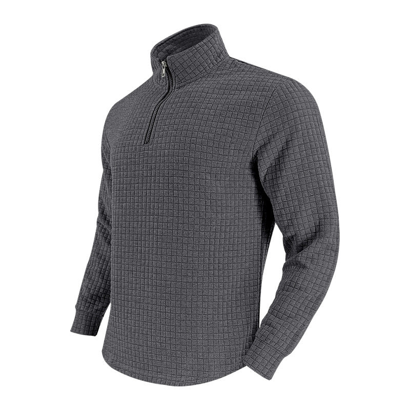 Herren Stepp-Quarter-Zip-Pullover mit Karomuster und Stehkragen Echoarchiv