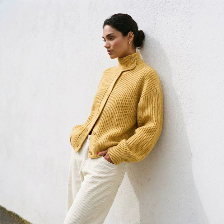 Damen Oversize-Strickjacke mit Rippenstruktur und Stehkragen Echoarchiv