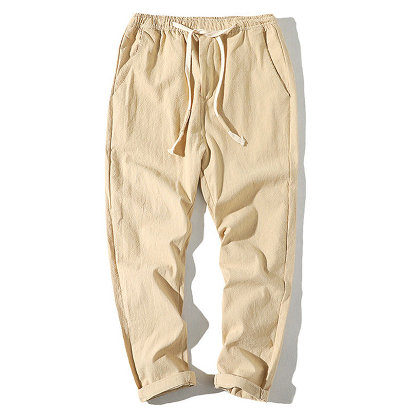 Herren nan leichte Leinenhose mit elastischem Bund und Kordelzug, tapered Schnitt und aufrollbarem Saum Echo Archiv