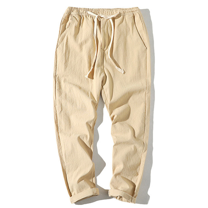Herren nan leichte Leinenhose mit elastischem Bund und Kordelzug, tapered Schnitt und aufrollbarem Saum Echo Archiv