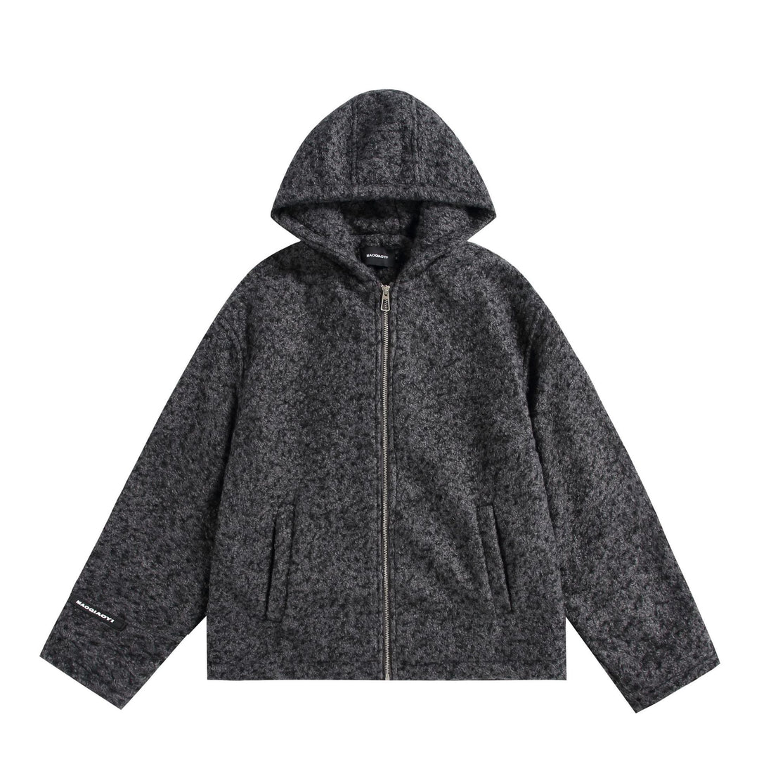 Damen Kapuzenblouson aus Wollmix mit voluminöser Struktur und Reißverschluss Echoarchiv
