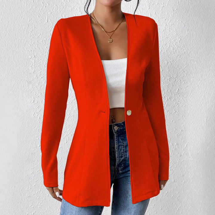 Damen Taillierter kragenloser Longblazer mit Ein-Knopf-Verschluss Echo Archiv