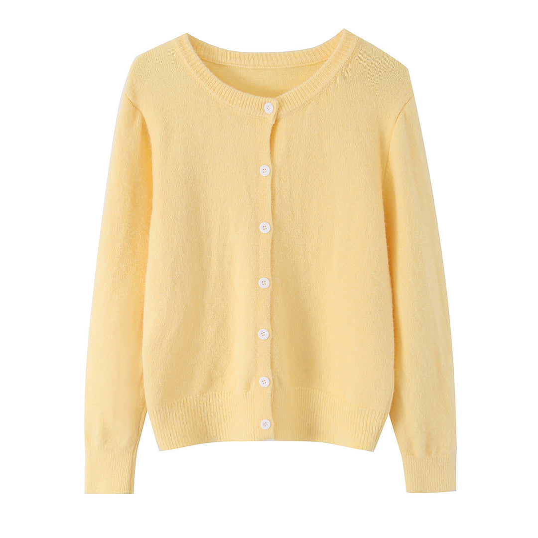 Damen nan Feinstrick-Cardigan mit Rundhalsausschnitt, durchgehender Knopfleiste und elastischem Rippbund Echo Archiv