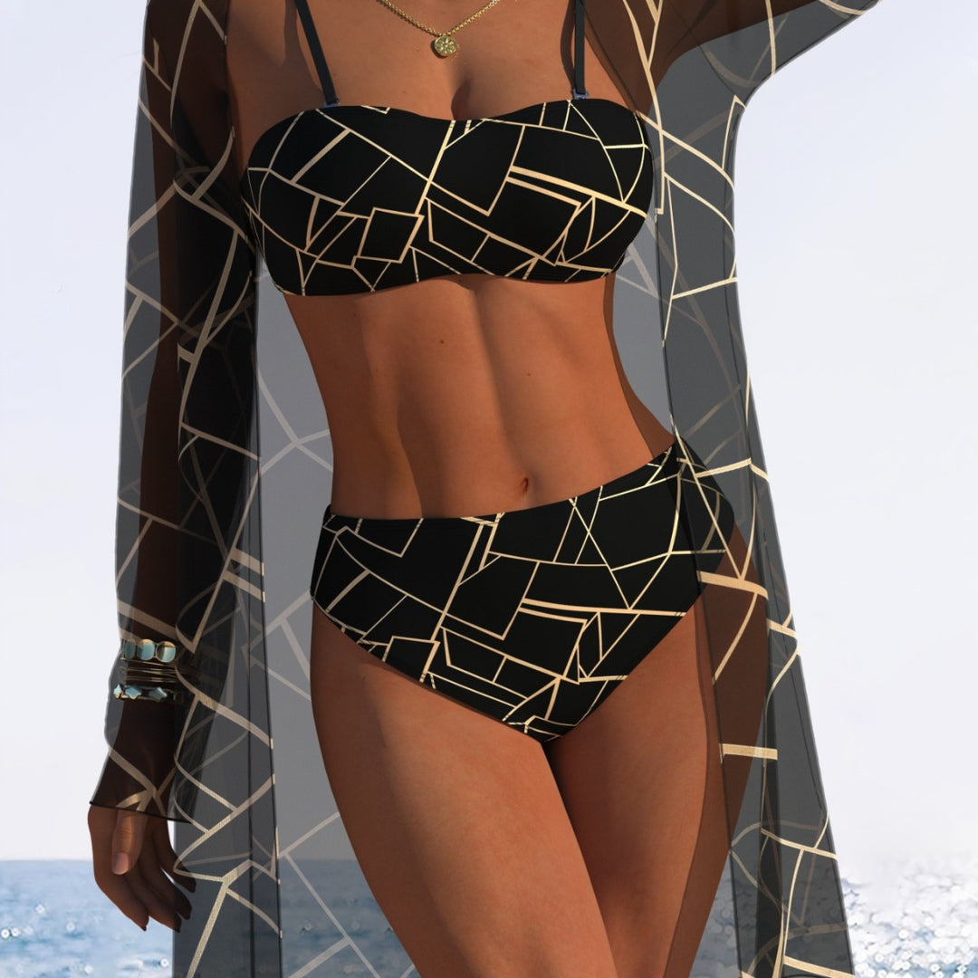 Damen Bikini-Set mit floralem Design und transparenter Strandjacke Echo Archiv