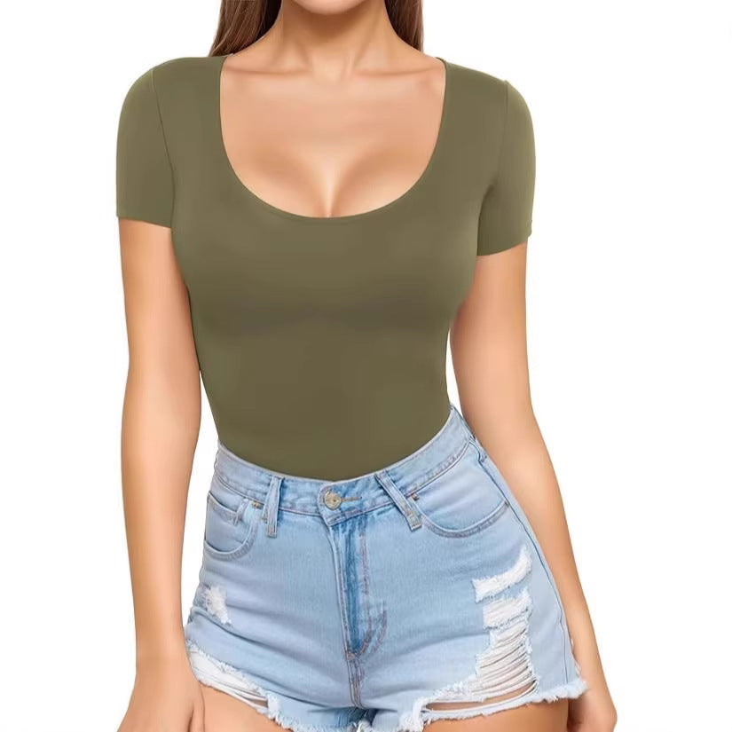 Damen figurbetontes Kurzarm-Body mit rundem Ausschnitt und nahtlosem Design Echo Archiv