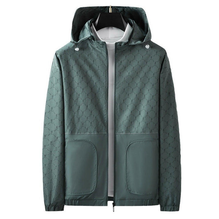 Herren Leichter wasserabweisender Kapuzen-Outdoorblouson mit Allover-Muster und großen Eingrifftaschen Echoarchiv