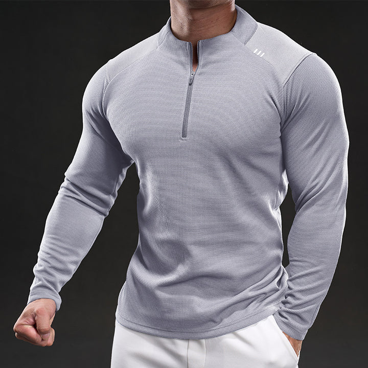 Herren Atmungsaktives Funktions-Langarmshirt mit kurzem Reißverschluss und Slim‑Fit – Marzano