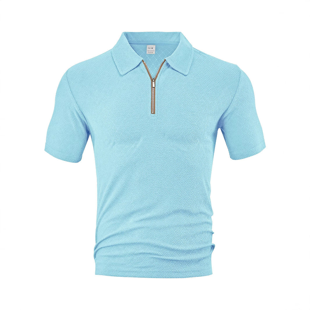 Herren sportliches Kurzarm-Polohemd mit Reißverschluss und strukturiertem Design Echoarchiv
