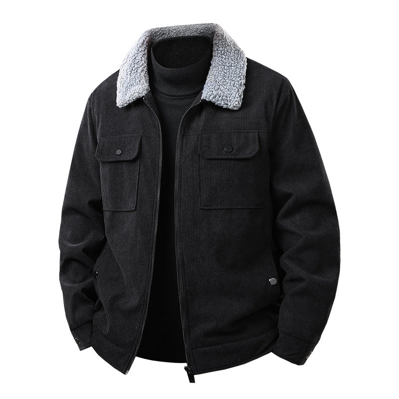 Herren Kord-Workjacke mit Sherpa-Kragen, verdecktem Reißverschluss und Multifach-Brusttaschen Echoarchiv