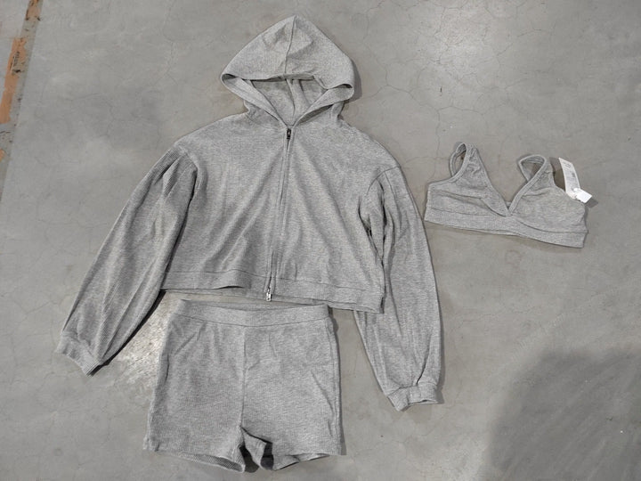 Damen nan kurzes geripptes Lounge-Set mit Kapuzen-Zipjacke und Highwaist-Shorts Echo Archiv