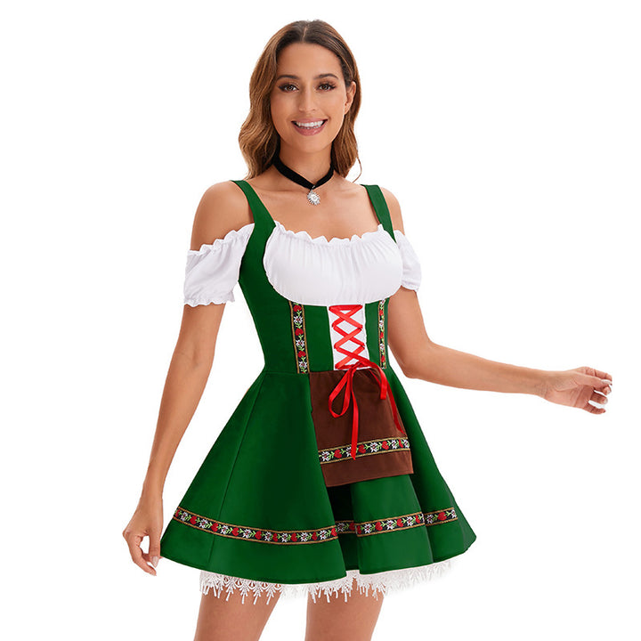 Damen nan traditionelles Oktoberfest Dirndl Minikleid mit Schnürung und abnehmbarer Schürze Echo Archiv