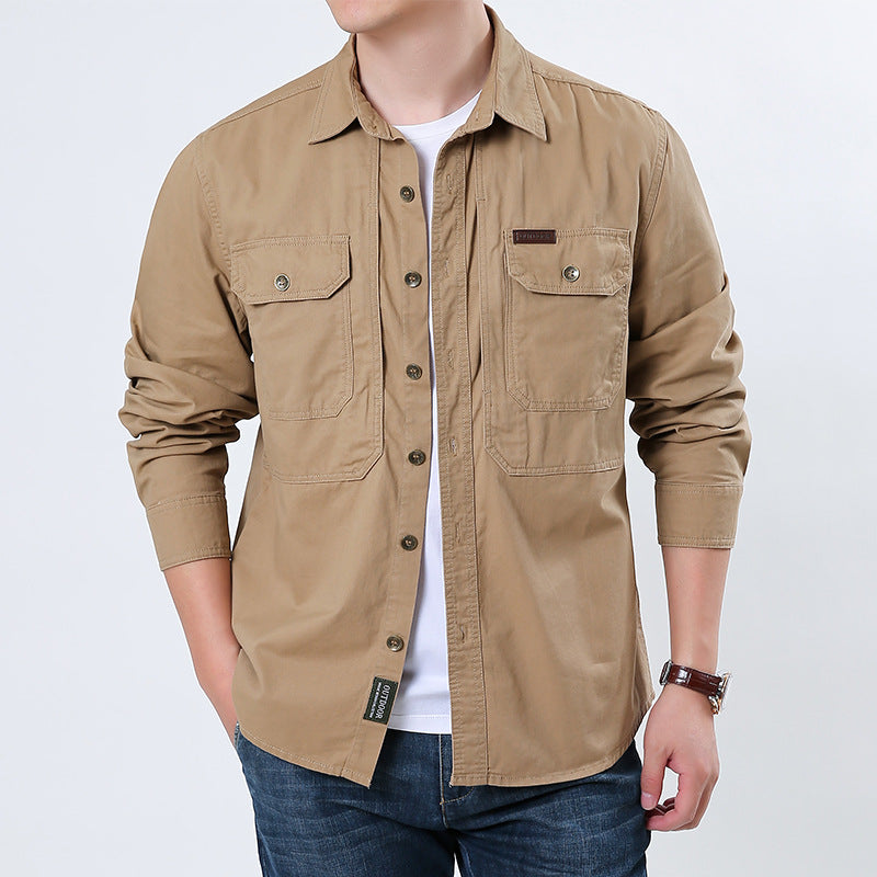 Herren nan lässige Utility-Hemdjacke aus Baumwoll-Twill mit zwei aufgesetzten Brusttaschen und knöpfbarer Front Echo Archiv