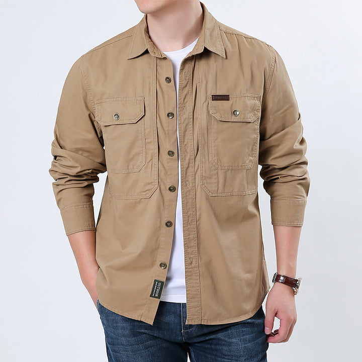 Herren nan lässige Utility-Hemdjacke aus Baumwoll-Twill mit zwei aufgesetzten Brusttaschen und knöpfbarer Front Echo Archiv