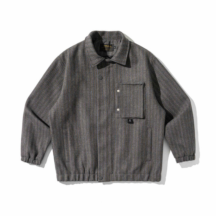 Unisex Strukturierter Overshirt‑Blouson aus gewobener Wollmischung mit Druckknopf‑Front Echoarchiv