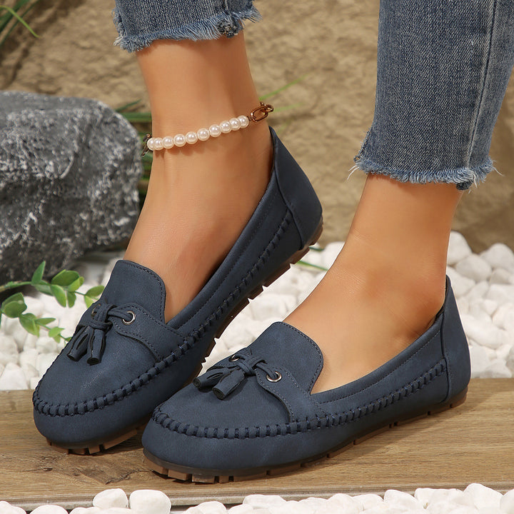 Damen  klassische Mokassin-Slipper mit Quasten, handgenähter Rahmennaht und rutschfester Gummisohle Echo Archiv
