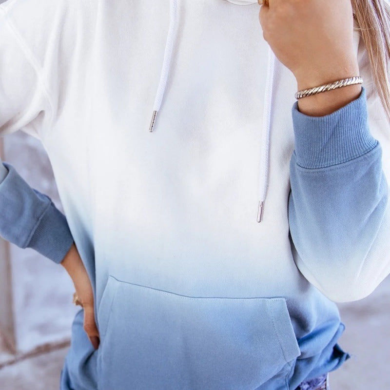 Damen Oversize Kapuzenpullover mit Dip-Dye Farbverlauf und Kängurutasche – Auréline