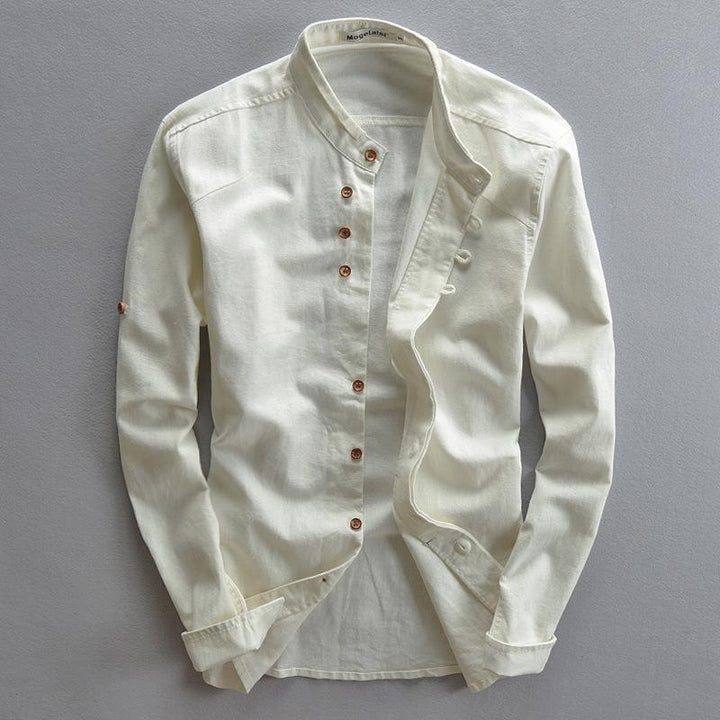 Herren Leichtes Leinen‑Overshirt mit Stehkragen und dekorativer Knopfleiste Echo Archiv