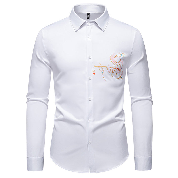 Herren Slim-Fit Businesshemd mit aufwendiger Bruststickerei und Kentkragen Echo Archiv