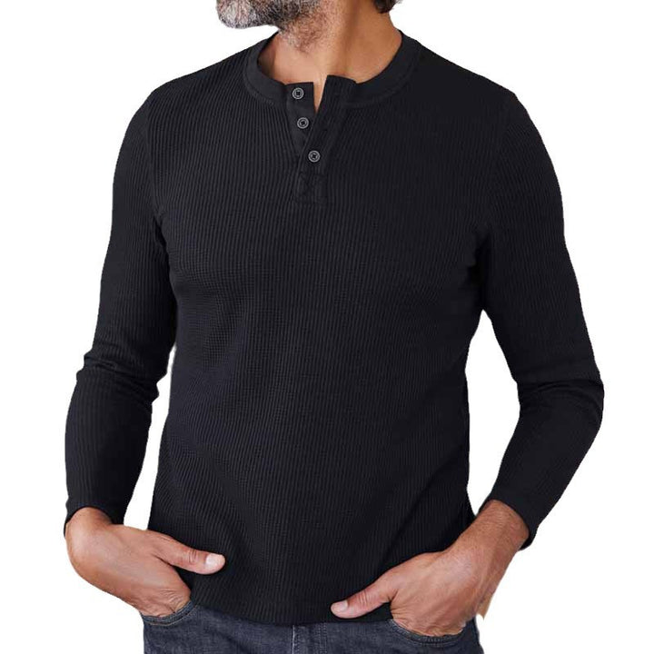 Herren Langärmeliges Waffelstrick-Henleyshirt aus Thermo-Baumwollmix Echoarchiv