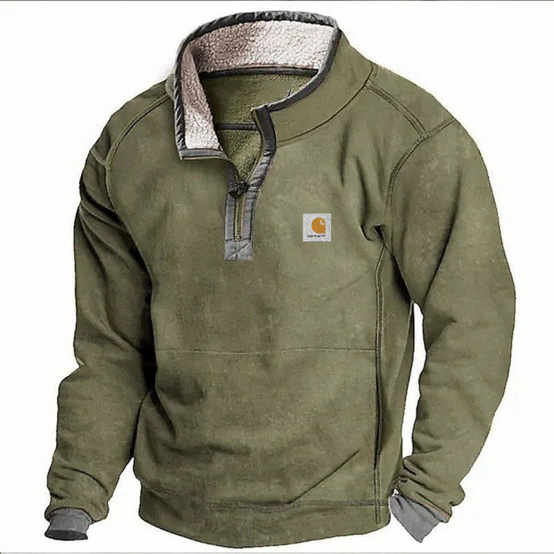 Herren Sherpa-Fleece-Pullover mit Halbzipper und Kontrastbesatz Echoarchiv