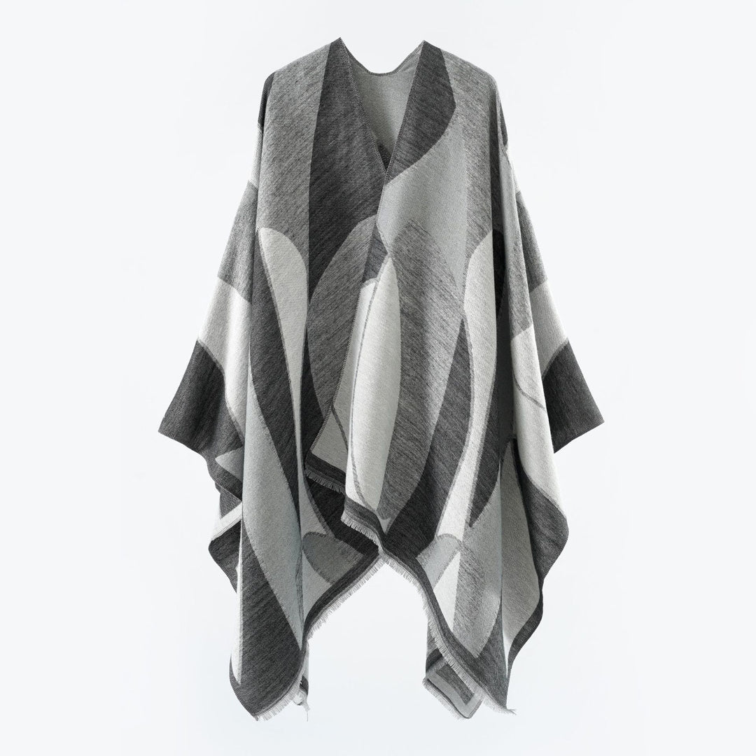 Damen Oversize-Poncho mit V-Ausschnitt und geometrischem Jacquard-Design Echo Archiv