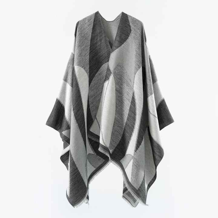 Damen Oversize-Poncho mit V-Ausschnitt und geometrischem Jacquard-Design Echo Archiv