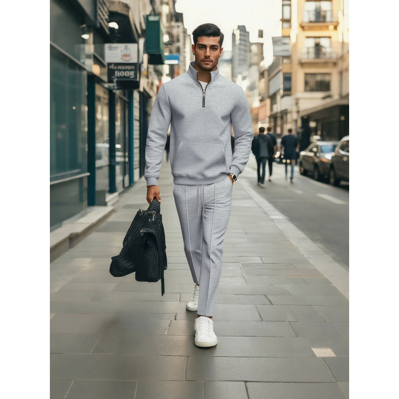 Herren Hochwertiger Stehkragen Pullover mit Zipper Echoarchiv
