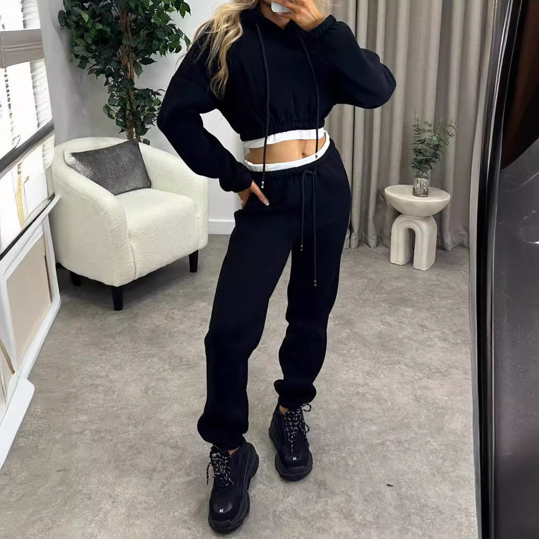 Damen Kurzschnitt-Kapuzenpullover und Hochtaillierte Jogginghose Set – Avérine