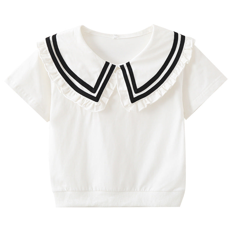 Mädchen T-Shirt mit elegantem Matrosenkragen und Rüschendetails Echo Archiv