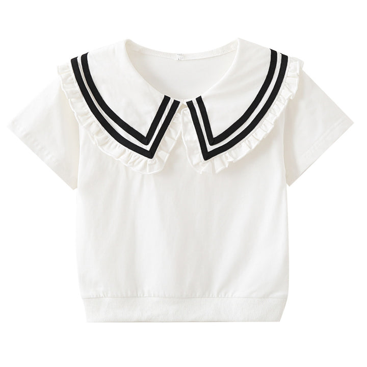 Mädchen T-Shirt mit elegantem Matrosenkragen und Rüschendetails Echo Archiv