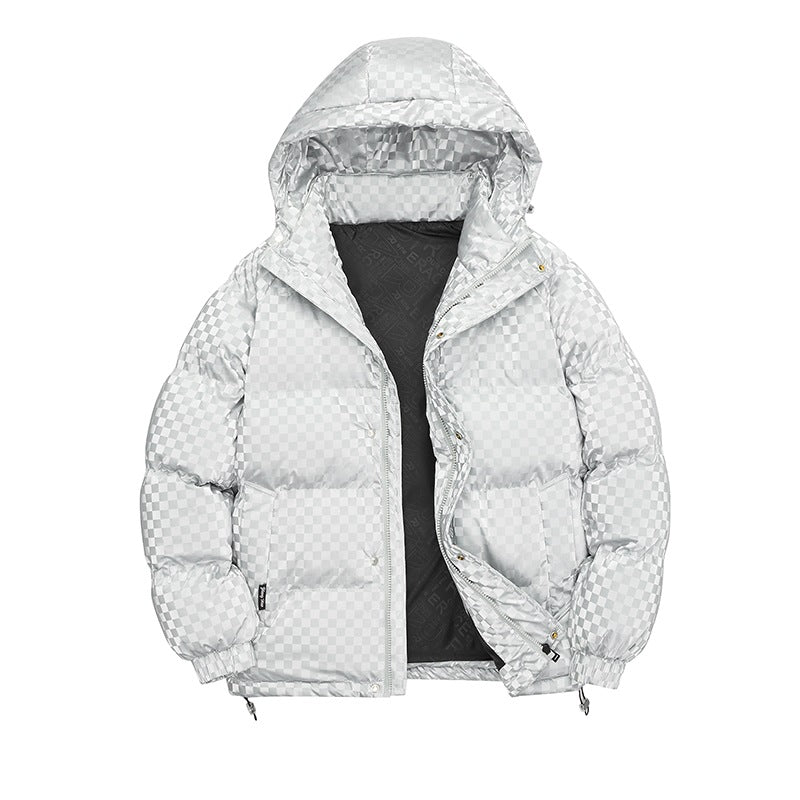 Herren Hochglänzende gesteppte Thermojacke mit Kapuze & Karo‑Struktur Echoarchiv