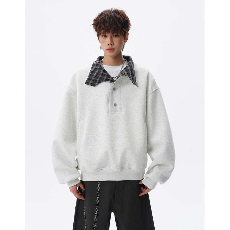 Unisex Oversized Sweatshirt mit abnehmbarem Karo-Kragen und Druckknopfleiste – Norvane