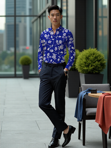 Herren Langarmhemd mit floralen Mustern Echoarchiv