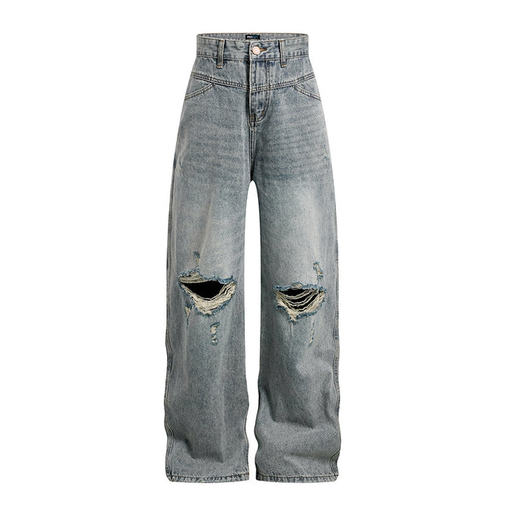 Damen Weite hochgeschnittene Palazzo-Jeans mit Destroyed-Kniepartie Echoarchiv