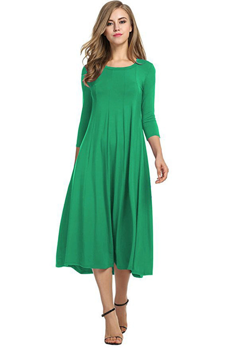 Damen Langes A-Linien Midikleid aus Stretch-Jersey mit Dreiviertelärmeln und Eingrifftaschen Echo Archiv