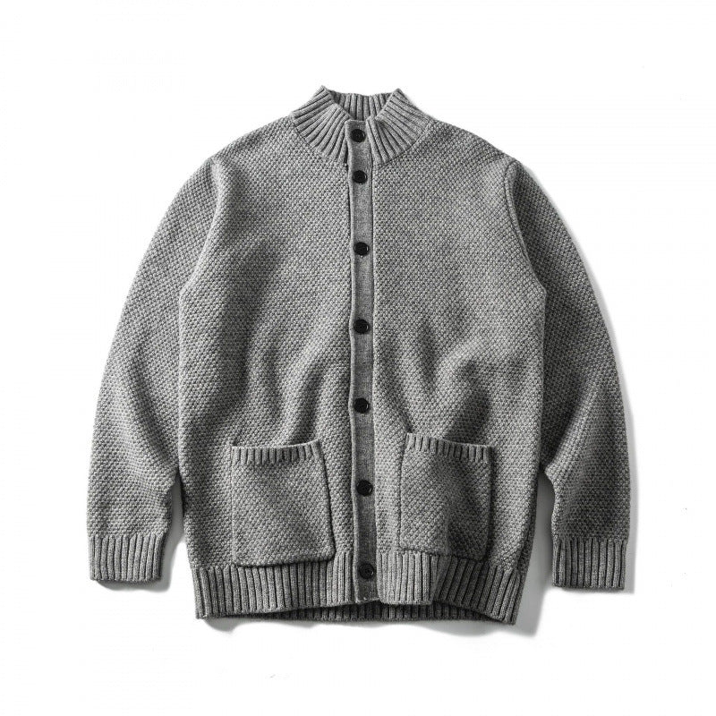 Unisex Strukturierter Button-Cardigan mit Stehkragen und aufgesetzten Taschen Echo Archiv