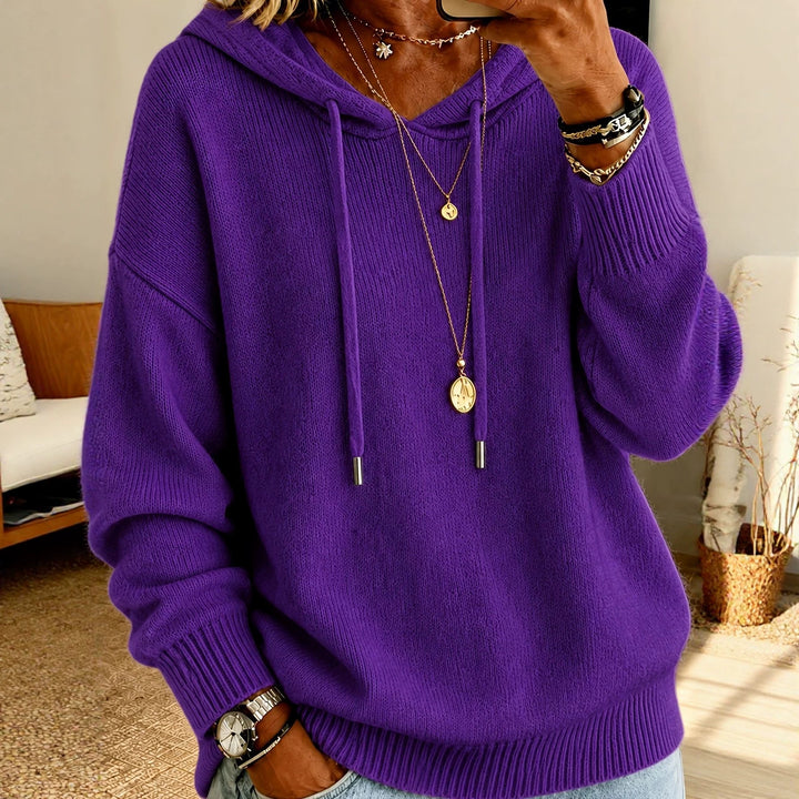 Damen Oversize Kapuzenpullover aus feinem Strick mit Kordelzug und gerippten Bündchen – Auréline