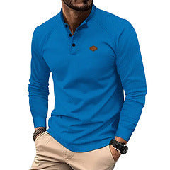 Herren Langarm-Henley-Shirt mit strukturiertem Stoff und modischen Knöpfen Echoarchiv