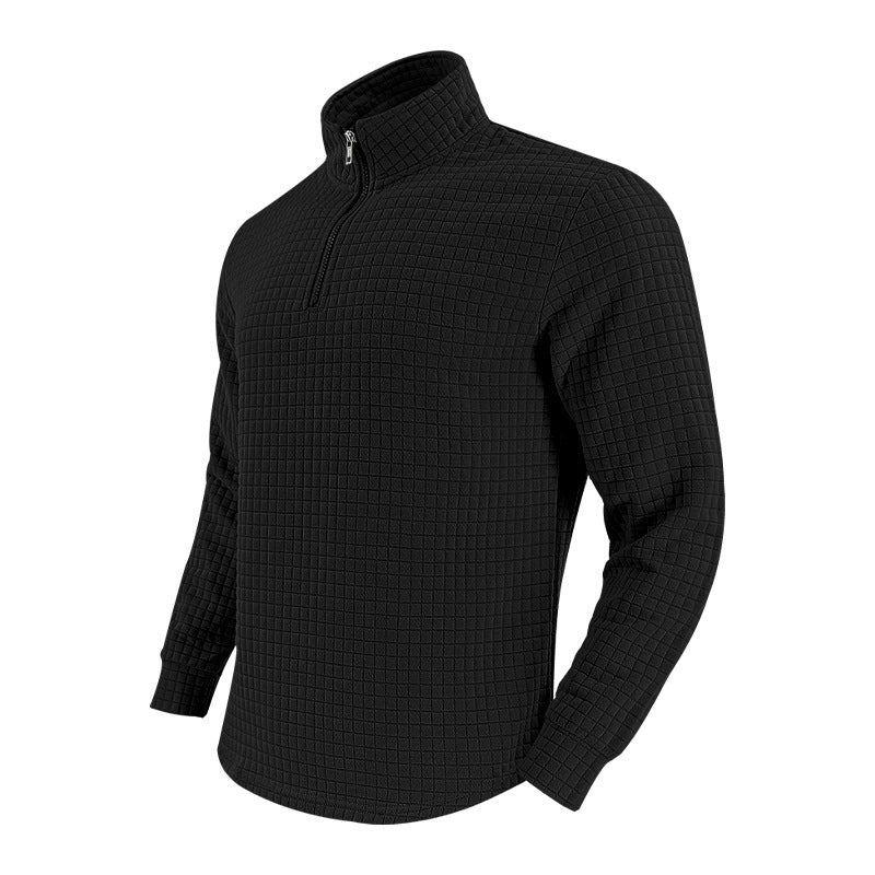 Herren Stepp-Quarter-Zip-Pullover mit Karomuster und Stehkragen Echoarchiv
